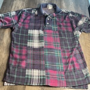 Vintage Plaid Grandpa Polo Sweater Shirt 100% Cotton in Purple and Magenta